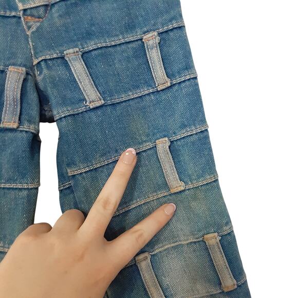 Vintage French Toast Patchwork Denim Belt Loop Stacked Jeans Kids 4S Custom Rare - Picture 8 of 14